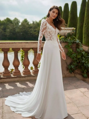 Robe de mariée DASER avec dentelle et manches longues, élégance et sophistication pour le grand jour